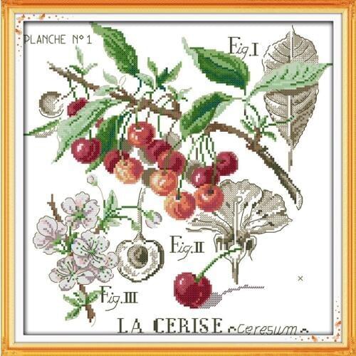 Cherry Printed Canvas Cross Stitch Kit Home Decore 11CT Fabric 14CT Canvas DMC Embroidery Needlework Cross-stitch set