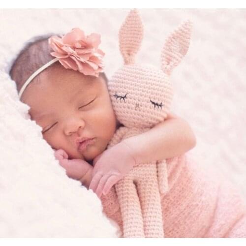 New Handmade Kawaii Rabbit Crochet Wool Doll Animal Stuffed Plush Toy Soothing Baby Sleeping PillowToys For Kids Birthday Gifts