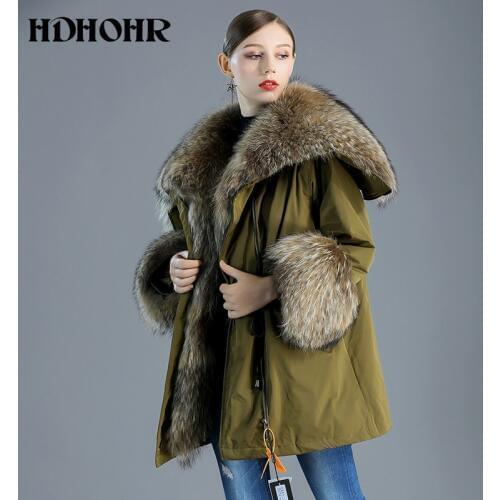 HDHOHR New Real Fur Coats Women Natural Fox Fur Coats Down Parker Commuting-Leisure Warm Winter Fox Fur Jackets
