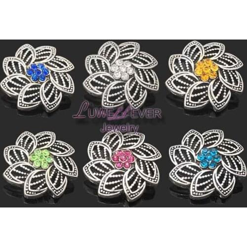 Wholesale metal Rhinestone Snap Buttons w103 flowers Diy Jewelry fit 18mm Snap button Necklaces/Bracelets for women