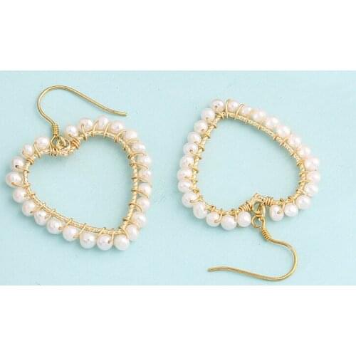 Wholesale Heart Shape Real Freshwater Pearl Earrings Gold Plated Drop Earrings Nice Party Wedding Women Gift 10 pairs/lot