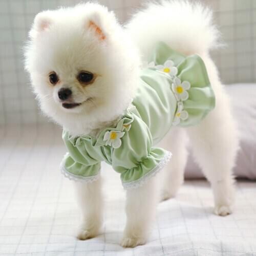 Puppy Dog Dress Thin Cute Floral Princess Ruffles Skirt for Small Dogs Cats Spring Summer Striped Buttons Teddy Chihuahua Dress