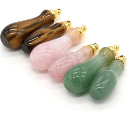 Natural Perfume Bottle Stone Pendant Necklace Tiger Eye Crystal Amethysts Essential Oil Diffuser Stone Charms for Jewelry Making