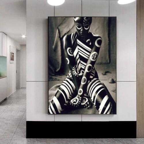 Stripe Black Skin Women Girl Art Canvas Print Painting Abstract Wall Picture Modern Living Room Home Decoration Poster