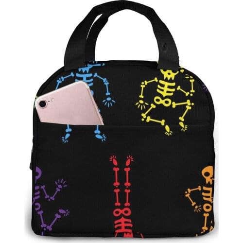 Portable Lunch Bag Dancing Skeletons Thermal Insulated Lunch Box Tote Cooler Bag Bento Pouch Lunch Container Food Storage Bag