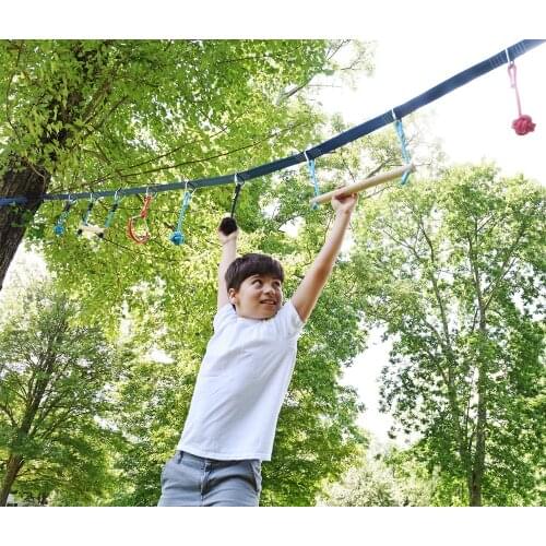 Portable Ninja Slackline Kit – 40’Kids Gym Swinging Gym Training Obstacle Course Equipment Hanging Swing Set