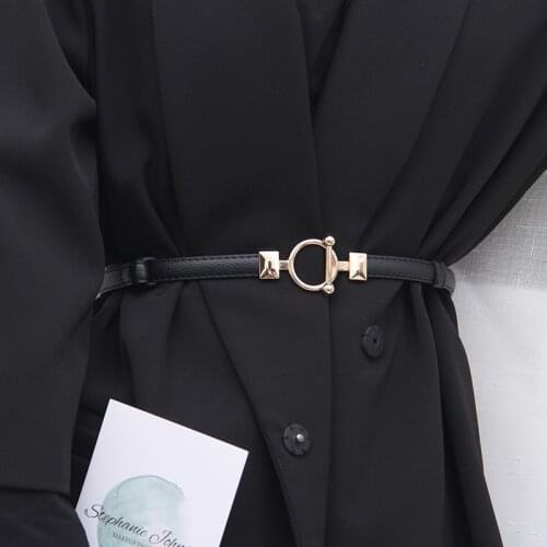 Gold Round Buckle Women Belts PU Leather Thin Ladies Dress Belt Adjustable Wild Brown Black Female Waist Belt Waistband