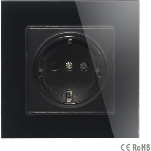 UNKAS 16A EU Standard Electrical Outlet 86mm * 86mm Wall Crystal Glass Panel Power Socket Plug Grounded