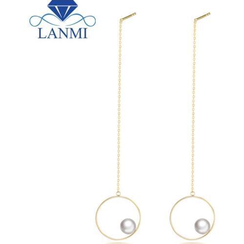 LANMI Solid 18K Yellow Gold Akoya Pearls Earrings Lovely Design for Women Wedding Jewelry