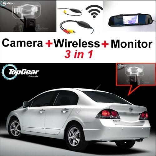 3 in1 Special Camera + Wireless Receiver + Mirror Monitor Easy DIY Backup Parking System For Honda Civic 2006~2011
