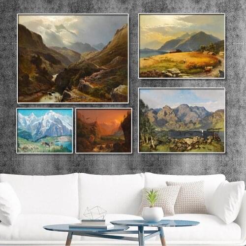 Home Decoration Print Canvas Wall Art Picture Poster Paintings Horizontal Rectangle Retro mountain waterfall landscape