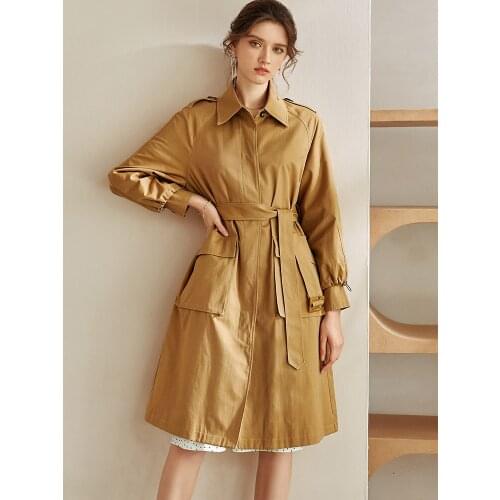 Intellectual temperament British windbreaker womens autumn 2021 new slim fit lace up medium and long coat