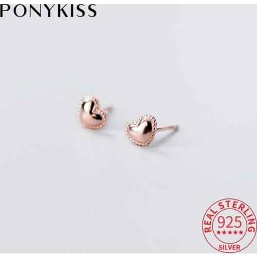 PONYKISS Romantic S925 Sterling Silver Sweet Hearts Stud Earrings Women Party Delicate fine Jewelry Accessories chic Gift