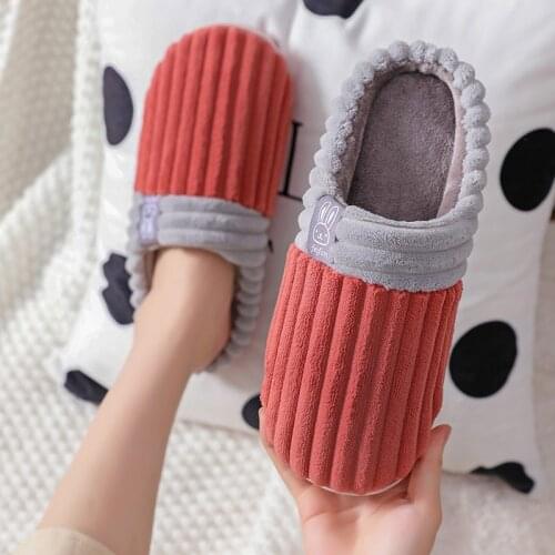 Women slippers 2021 Simple striped home couple shoes Indoor warm and non-slip winter slippers for male big size
