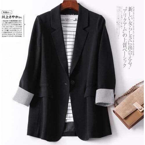 Black suit jacket female spring and autumn 2021 new Korean version of high-end fashion back split loose large size casual suit