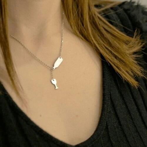 WAWFROK Fashion Stainless Steel Necklace Women Wine Glass and Wine Bottle Cute Shape Gold Necklace Choker Chain Initial Necklace