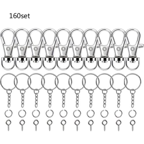 160 Piece Key Ring with Chain Snap Hook Split Metal Keychain DIY Crafts Key Ring Hardware with Open Jump Ring