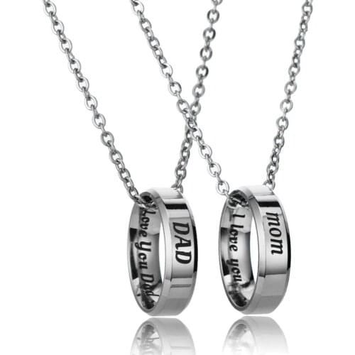 2PC I Love You Mom Dad Stainless Steel Family Necklace Circle Round Pendant Charm Chain Fathers/Mothers Day Gifts Christmas