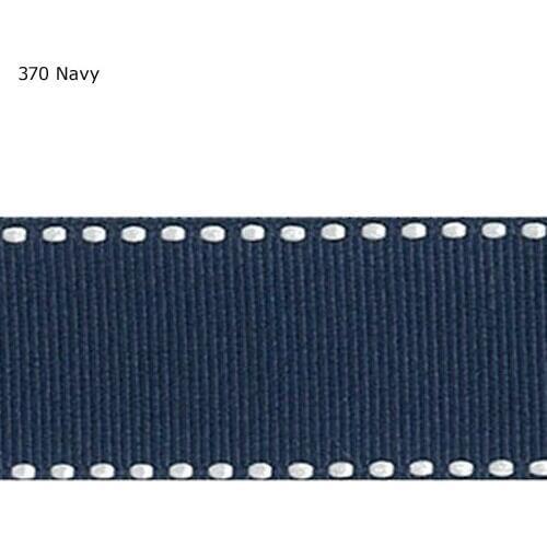 3/8" inch (9mm) White single-sided black/white Saddle Stitch Navy Grosgrain Ribbon