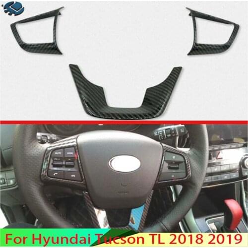 For Hyundai ix35 2018 2019 Carbon Fiber Style Steering Wheel Panel Cover Bezel Trim Insert Badge Molding Garnish