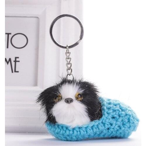 Fashion Cute Dog Keychain For Women Men Pompom Pendant Key Ring Holder Faux Fur Key Chains Jewelry Accessories
