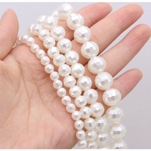 Natural shell bead fritillary round faceted white beaded loose spacer beads for jewelry making DIY necklace bracelet accessory