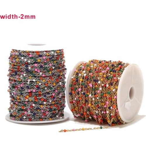 2Meters Gold Tone Stainless Steel 2mm Width Mixed Ball Beaded Chains Charm Link Chain For DIY Jewelry Necklaces Making Findings