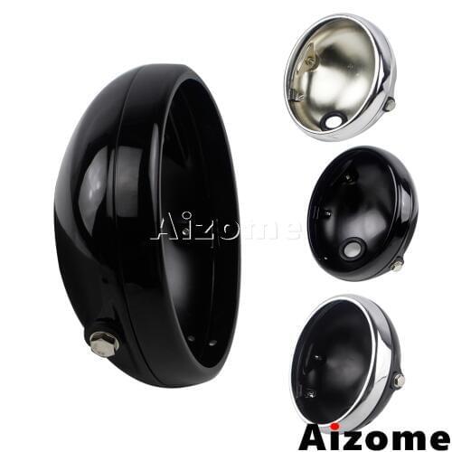 Black Motorcycle 7" Headlight Housing Round LED Headlamp Shell For Harley 7 inch Lighthouse Headlight Bulb Bucket Universal