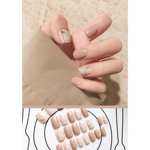 ENDRRFLLA 24pcs Light Khaki Blooming Fake Nails Ballet Wearing False Nails Waterproof Press On Nails Plastic Glue Nail Art