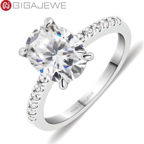 GIGAJEWE 2.0ct 7X9mm D Oval Cut White Gold Plated 925 Silver Moissanite Ring Claw Setting 925 Silver Ring Woman Girlfriend Gift