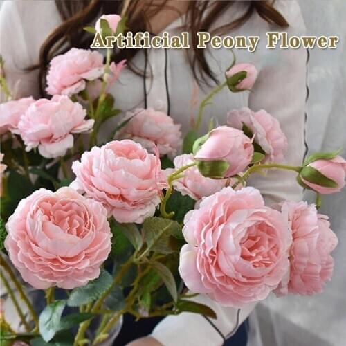 61cm Rose Artificial Flowers Bouquet Silk Peony Tea Rose Fake Flowers for Home Wedding Stage Party Decoration Indoor Flower