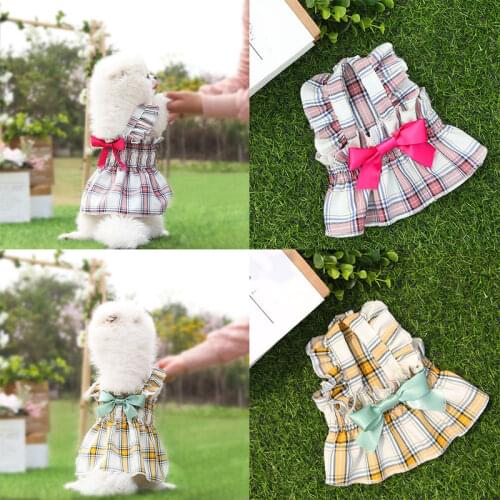 Pet Plaid Skirt Dress Folds For Dogs And Cats Small And Medium-sized Cute Sweet Princess Wedding Clothes Dogs Pet Clothing
