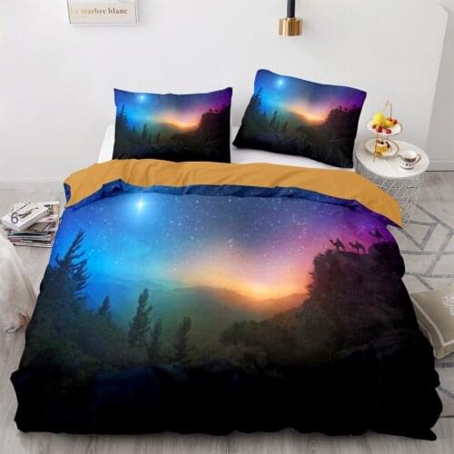 Space Galaxy Aurora Sunset Glow Bedding Set Single Twin Full Queen King Size Sky Stars Tree Bed Set Childrens Kids Duvetcover