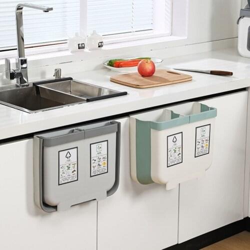 Kitchen Multipurpose Foldable Cupboard Door kitch Tools Flessen Keuken Opbergdoos Hanging Bin Plastic Wall Mounted Rubbish 2 Can