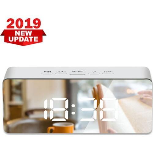 LED Rectangular Mirror Digital Clock Alarm Clock PC Anti-drop Makeup Mirror USB Night Temperature Brightness Setting Electronic