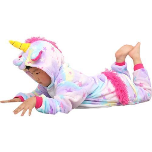 Cute kids onesie pajamas cartoon unicorn cosplay flannel pajamas for 3-10years children boys girls thick warm sleepwear clothing
