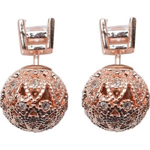 Trendy Round Hollow Ball Cubic Zirconia 925 Sterling Silver Female Stud Earrings Wholesale Jewelry For Women Birthday Gift