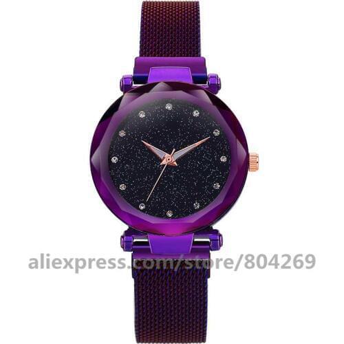 Fashion Womens colorful Rhinestone Alloy Quartz Starry Sky Wristwatches Simple Stars Lazy Lady Watches