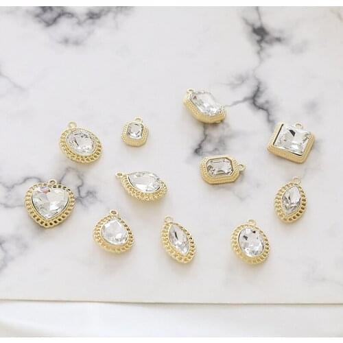 Fashion Gold Tone Alloy Crystal Rhinestone Jewelry Charms 30pcs Geometry Round Rectangle Waterdrop Heart Square Pendants