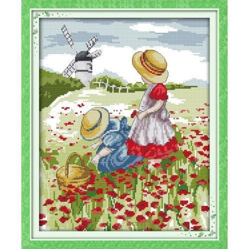 Poppy Field Baby Counted Cross-Stitching 11CT Printed 14CT Handmade Cross Stitch Set Cross-stitch Kits Embroidery Needlework