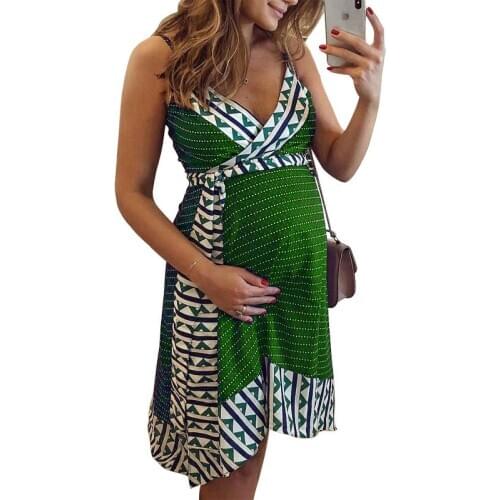 New pregnant women fashion summer explosion models European and American womens printing sling maternity dress