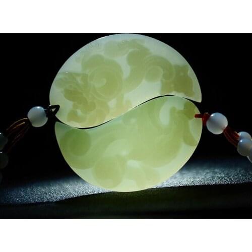 Natural hetian jade pendant necklace Hand-Carved dragon and phoenix with Tai Chi Fish Pendants jade necklace lover jade jewelry