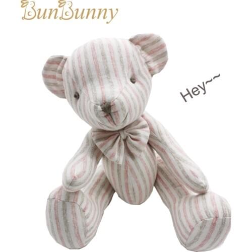 Personalized Name Teddy Bear stuffed Animal Toys Lovely Newborn Shower Gift Pink Strip Cotton Joint Bear Soft Cloth Toys