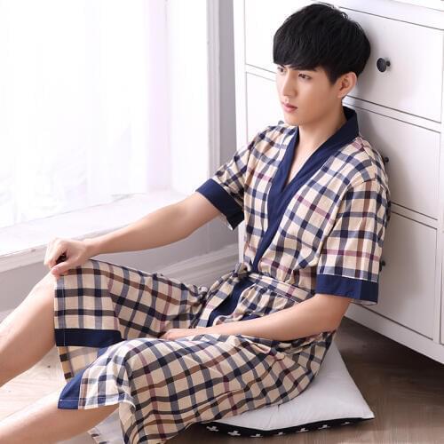 Mens pajamas gown Cotton summer Night gown male robe