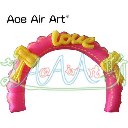 Attractive inflatable pink wedding arch with love letters ,Two bow knots for wedding event