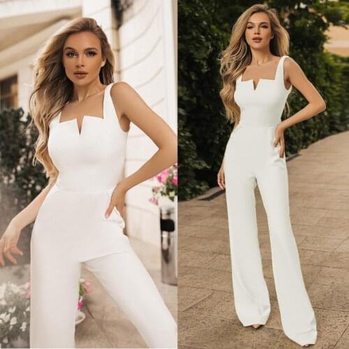 Simple Women Jumpsuits Wedding Dresses 2021 Straps Crepe Bride Reception Jumpsuit Bridal Pant Suits Vestido De Noiva