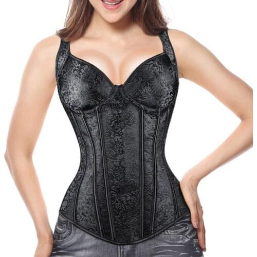 S-6XL Gothic Steampunk Steel Boned Corsets with Strap Bustiers Women Corselet Sexy Retro Slim Floral Lace Up Vest Tops Plus Size