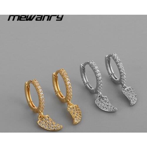 Mewanry Prevent Allergy 925 Sterling Silver Drop Earrings Girls Accessories New Trend Creative Cute Wolfs Tooth Zircon Jewelry