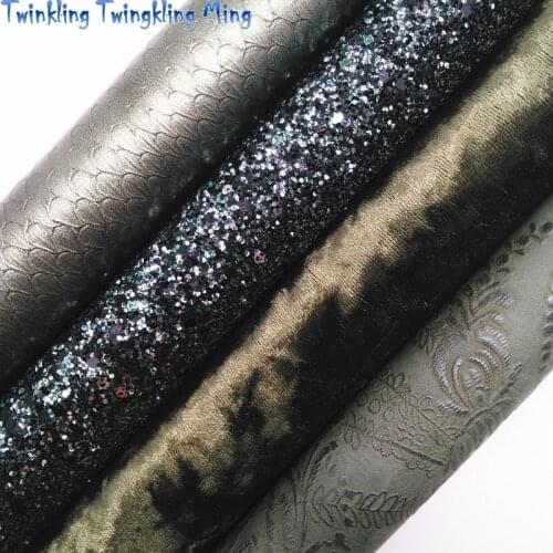 Grey Glitter Leather Fabric , flowers Embossed Synthetic Leather Fabric, Crushed Velvet For Bow 21x29CM Twinkling Ming KM413