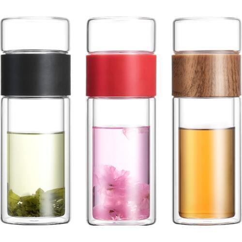 Business Type Water Bottle with tea infuser,Portable Glass mug teacup Double Wall Glass water tea bottle heat-resisting cup